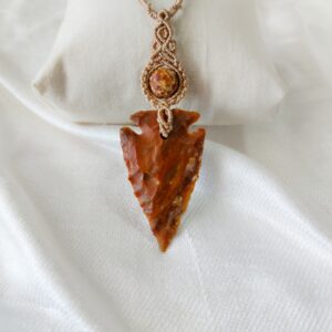 jasper necklace with macrame pendant and arrowhead charm