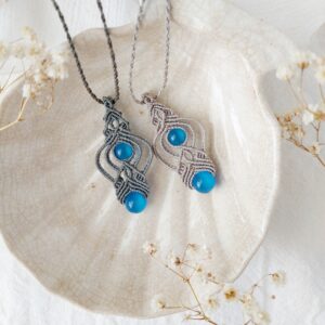 hinted-blue and grey minimal macrame necklaces