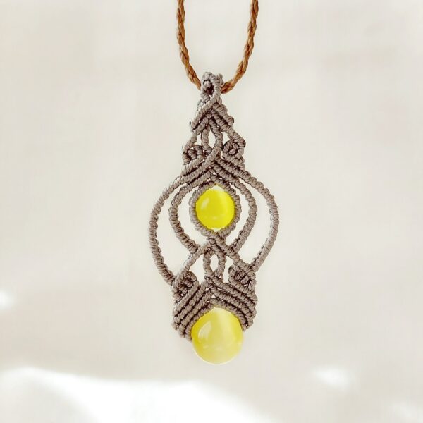 hinted yellow and tan macrame necklace
