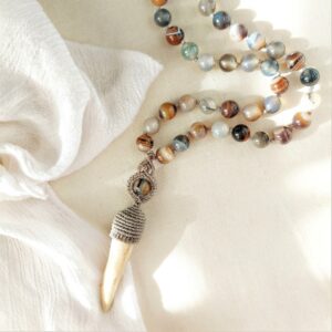agate beaded necklace with antler pendant