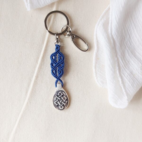 celtic macrame keychain in sapphire blue